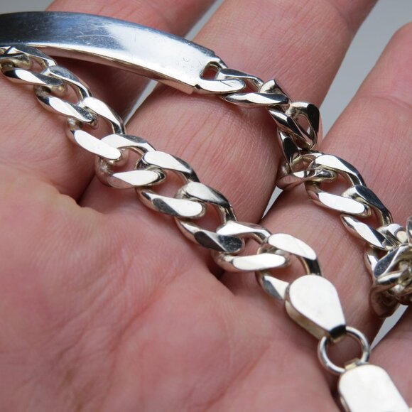 *925 Sterling Silver Men's ID Bracelet Cuban Link - Picture 4 of 5